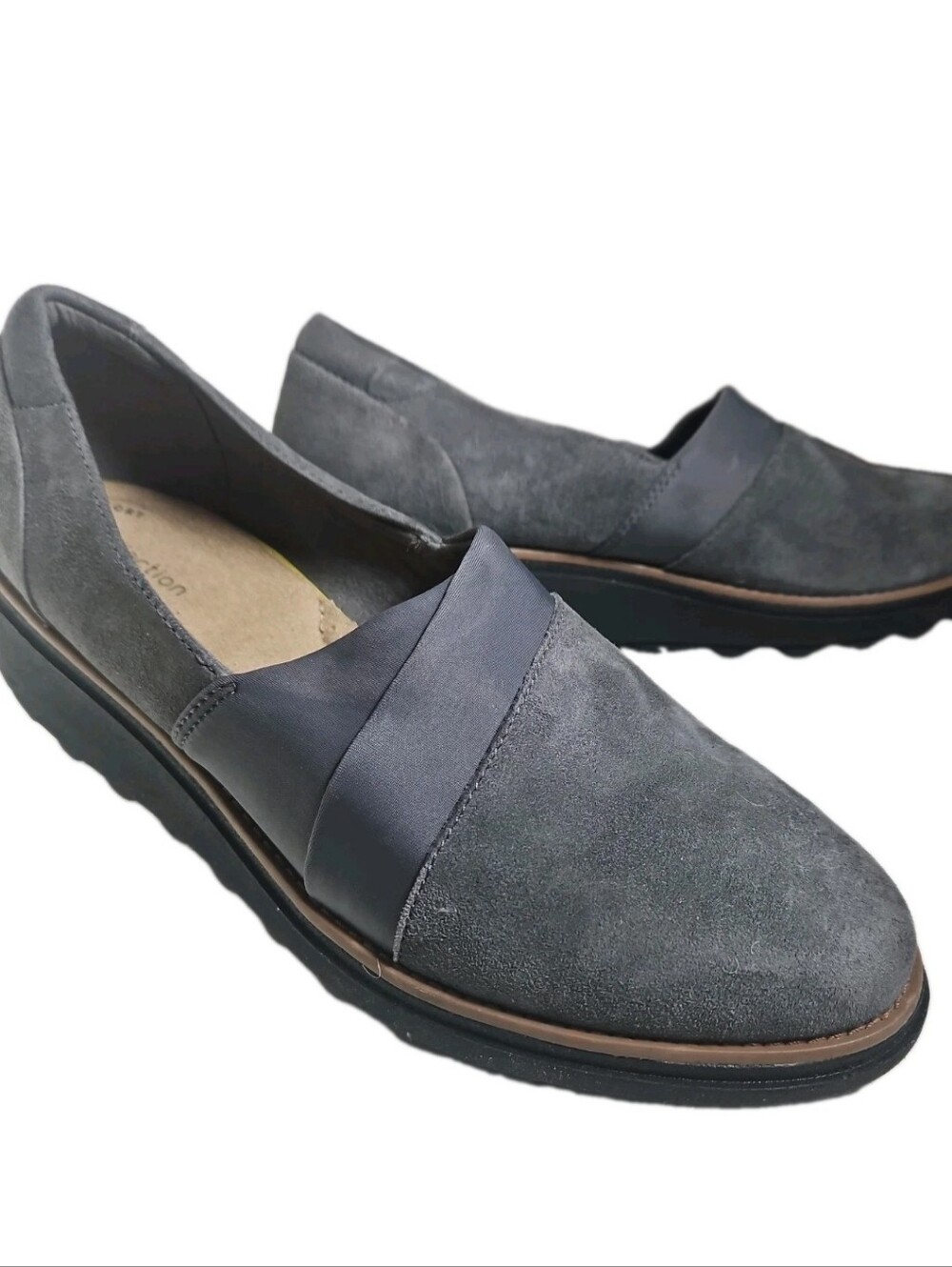 Clarks Sharon Suede Pump Women Sz8M Dolly Gray Loafer SlipOn  Office Walk[8A